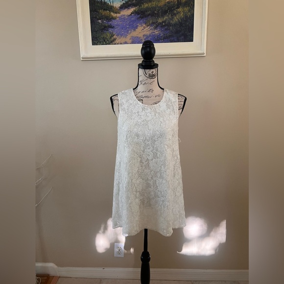 Carmen Marc Valvo White Lace Sheath Dress with white embellishment - Size S - Picture 4 of 10